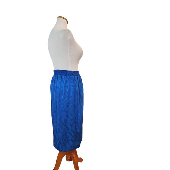 Vintage Retro 1980s Embossed Blue Elasic Secretary Skirt S 8 - Picture 10 of 15